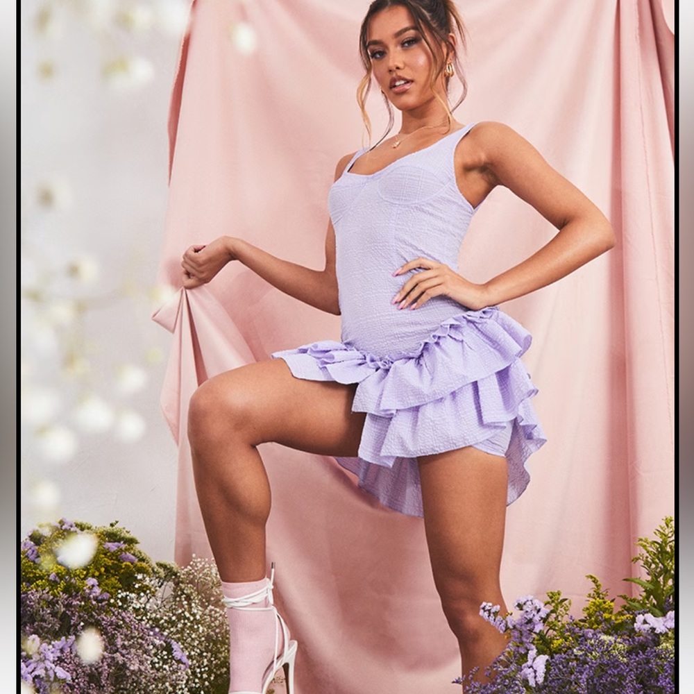 PrettyLittleThing Lilac Textured Bodycon Dress